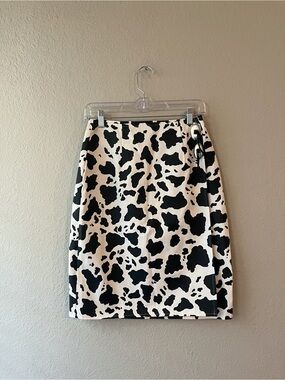 Vintage 1990s Carolyn Rothwell Boutique Black and White Cow Print Wrap Skirt 6